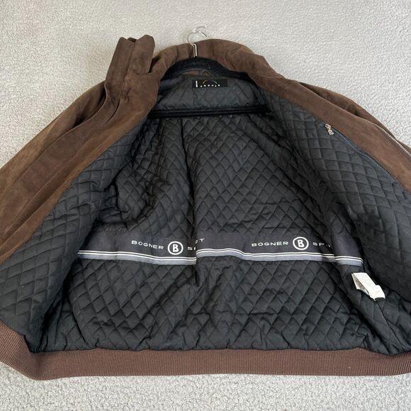Bogner Bomber Jacket Mens 36 Brown Faux Suede Vegan Quilted Lined Full Zip Snap - Picture 7 of 16